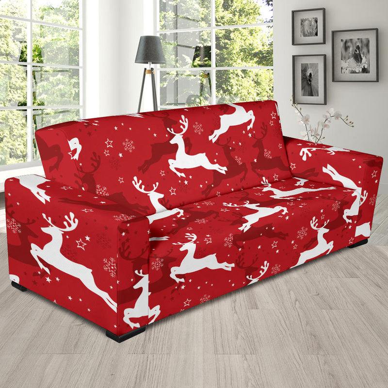 Reindeer Red Pattern Print Design 01 Sofa Slipcover