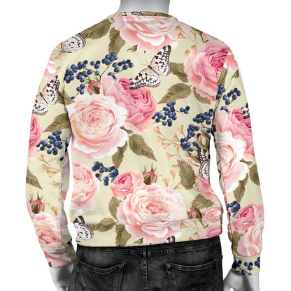 Floral Pink Butterfly Print Men Long Sleeve Sweatshirt