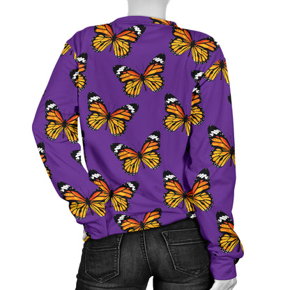 Monarch Butterfly Purple Print Pattern Women Long Sleeve Sweatshirt