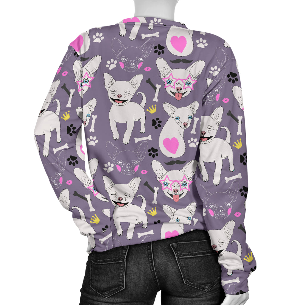 Chihuahua Happy Pattern Women Long Sleeve Sweatshirt