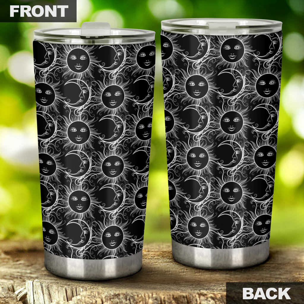 Sun Moon White Design Themed Print Tumbler