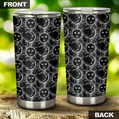 Sun Moon White Design Themed Print Tumbler