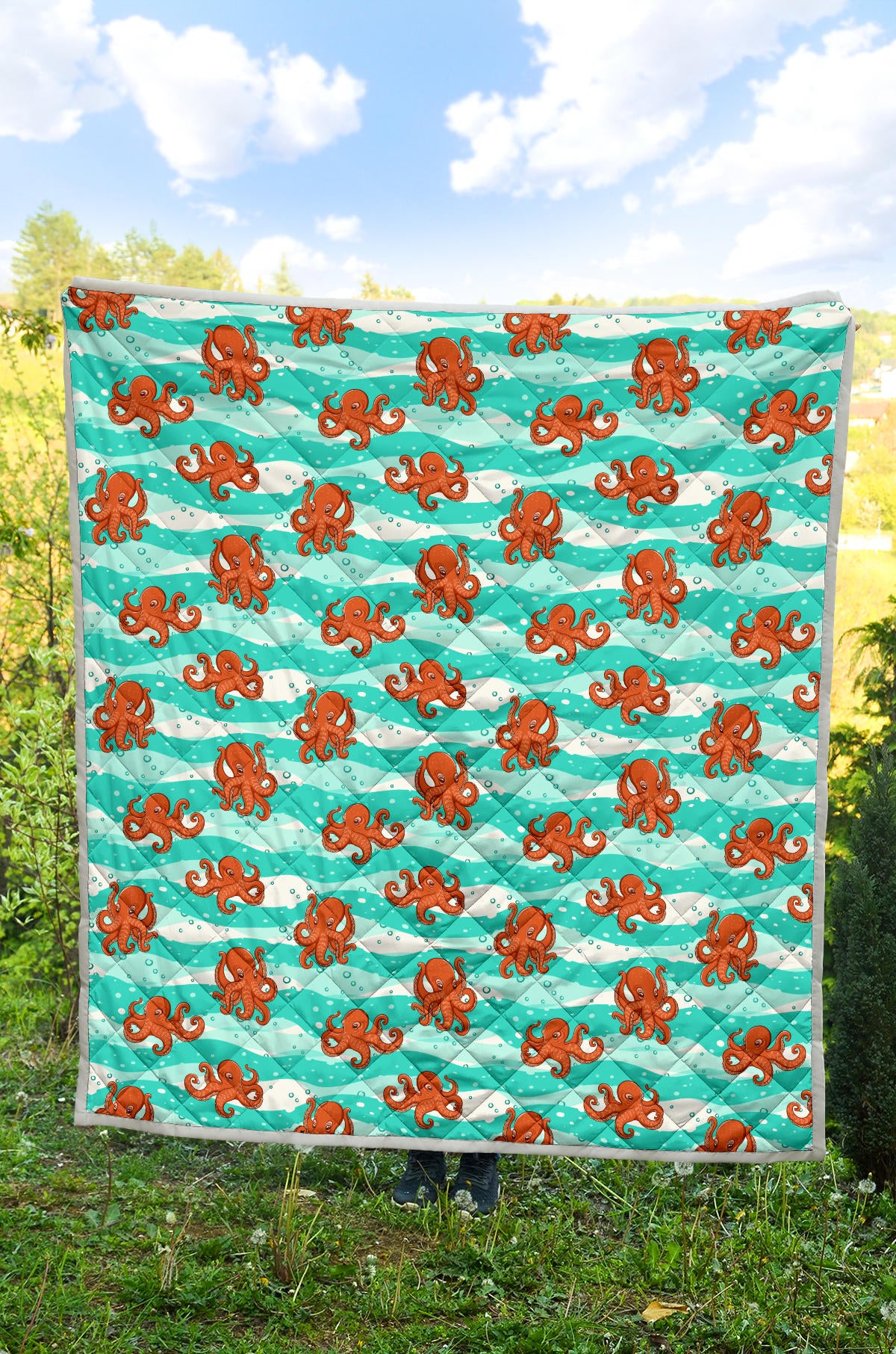 Octopus Cute Design Print Themed Quilt Bedspread