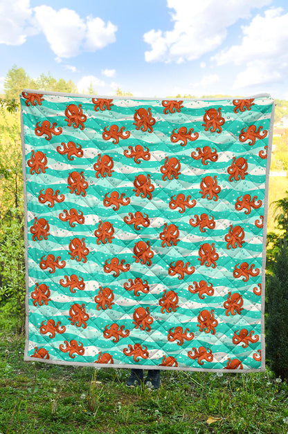 Octopus Cute Design Print Themed Quilt Bedspread