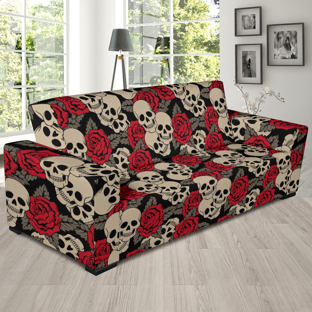Skull And Roses Print Design LKS301 Sofa Slipcover