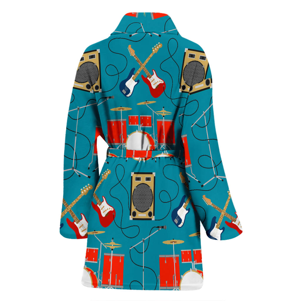 Drum Set Guitar Pattern Print Design 02 Women Bathrobe