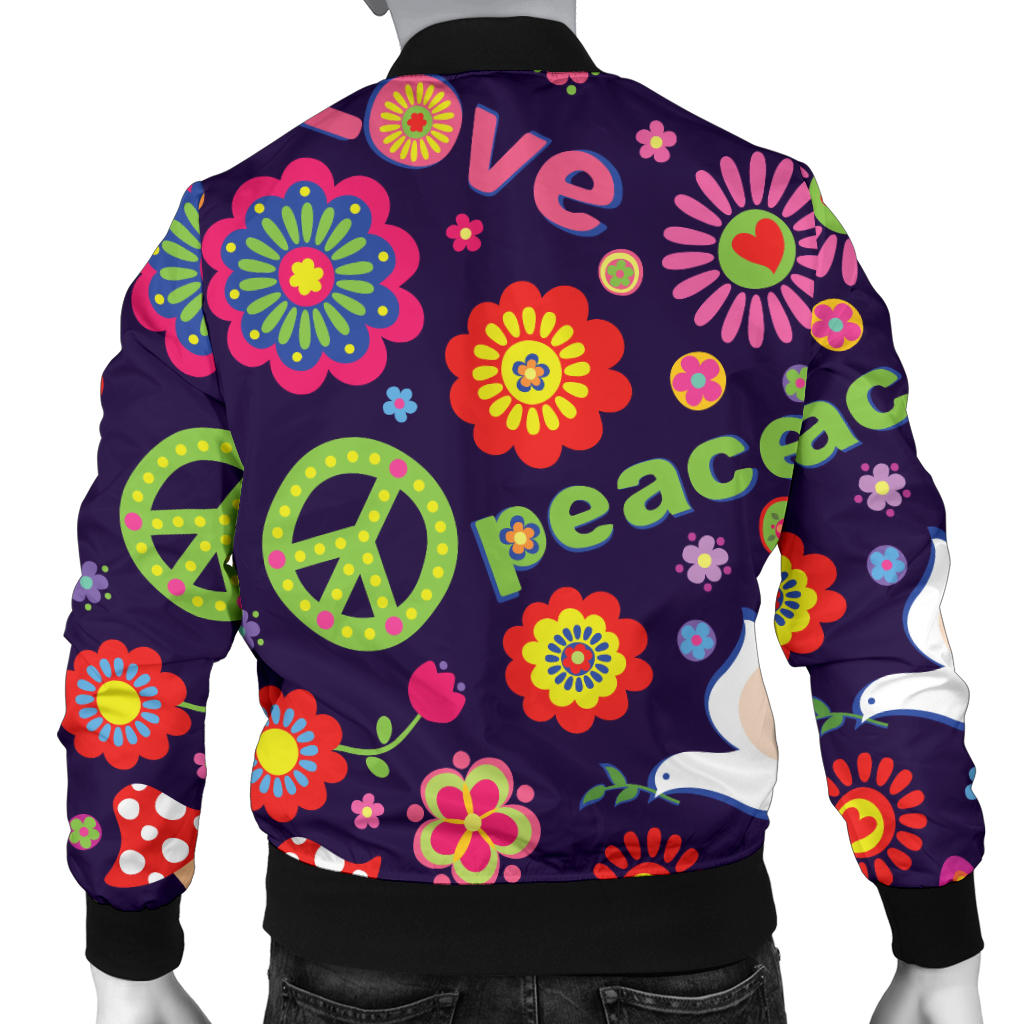 Flower Power Peace Design Print Men Bomber Jacket