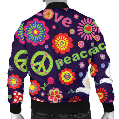 Flower Power Peace Design Print Men Bomber Jacket