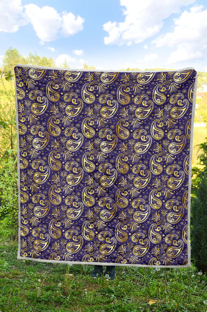 Paisley Blue Yellow Design Print Quilt Bedspread