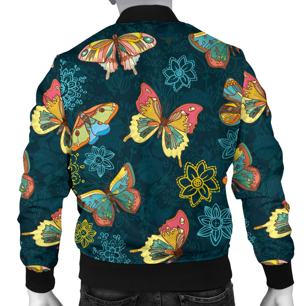 Butterfly Hand Draw Print Pattern Men Bomber Jacket