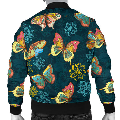 Butterfly Hand Draw Print Pattern Men Bomber Jacket