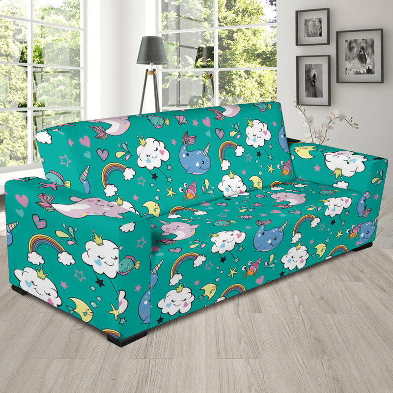 Narwhal Pattern Print Design 04 Sofa Slipcover