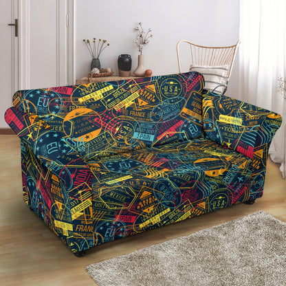 Travel Stamp Colorful Print Design LKS304 Loveseat Couch Slipcover