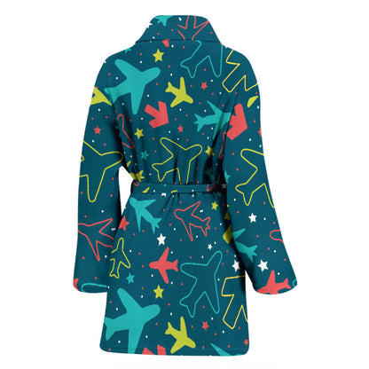 Airplane Pattern Print Design 05 Women Bathrobe