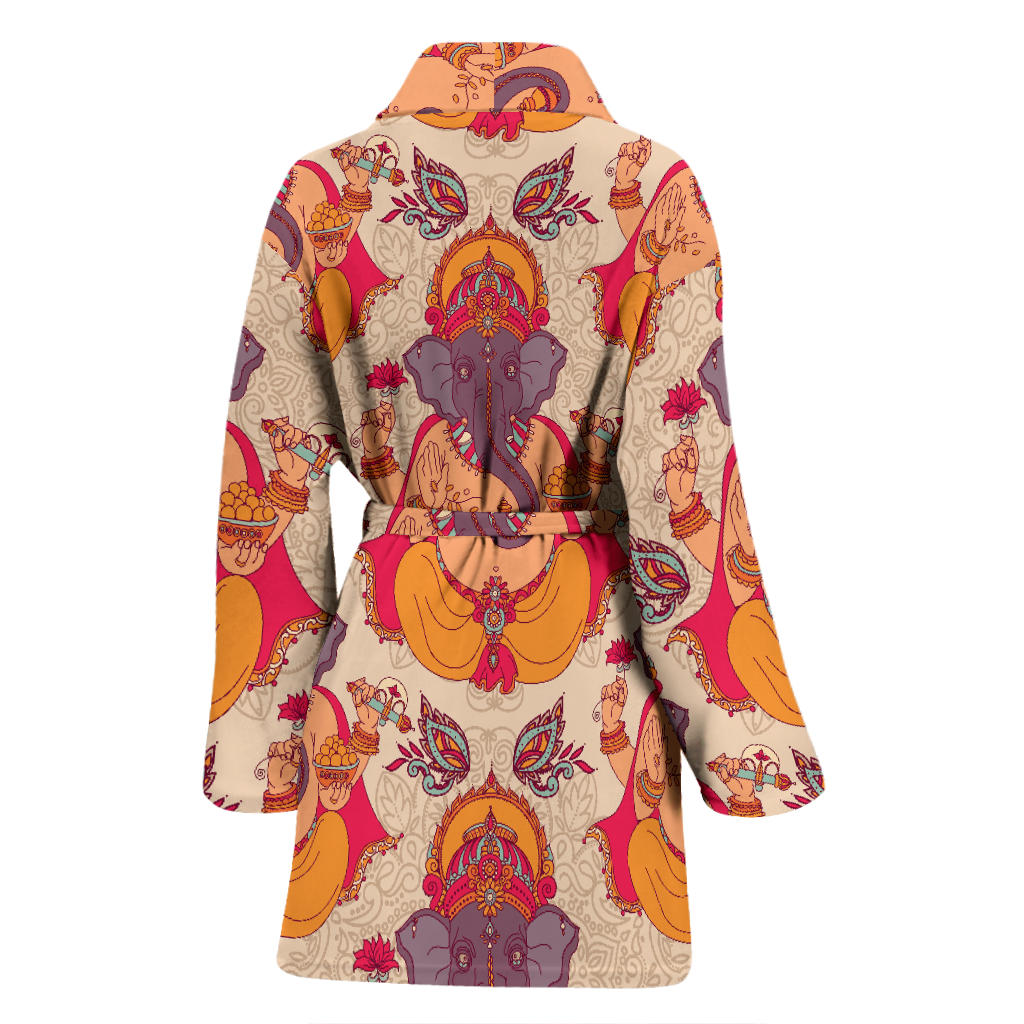 Ganesha Indian Pattern Print Design 02 Women Bathrobe