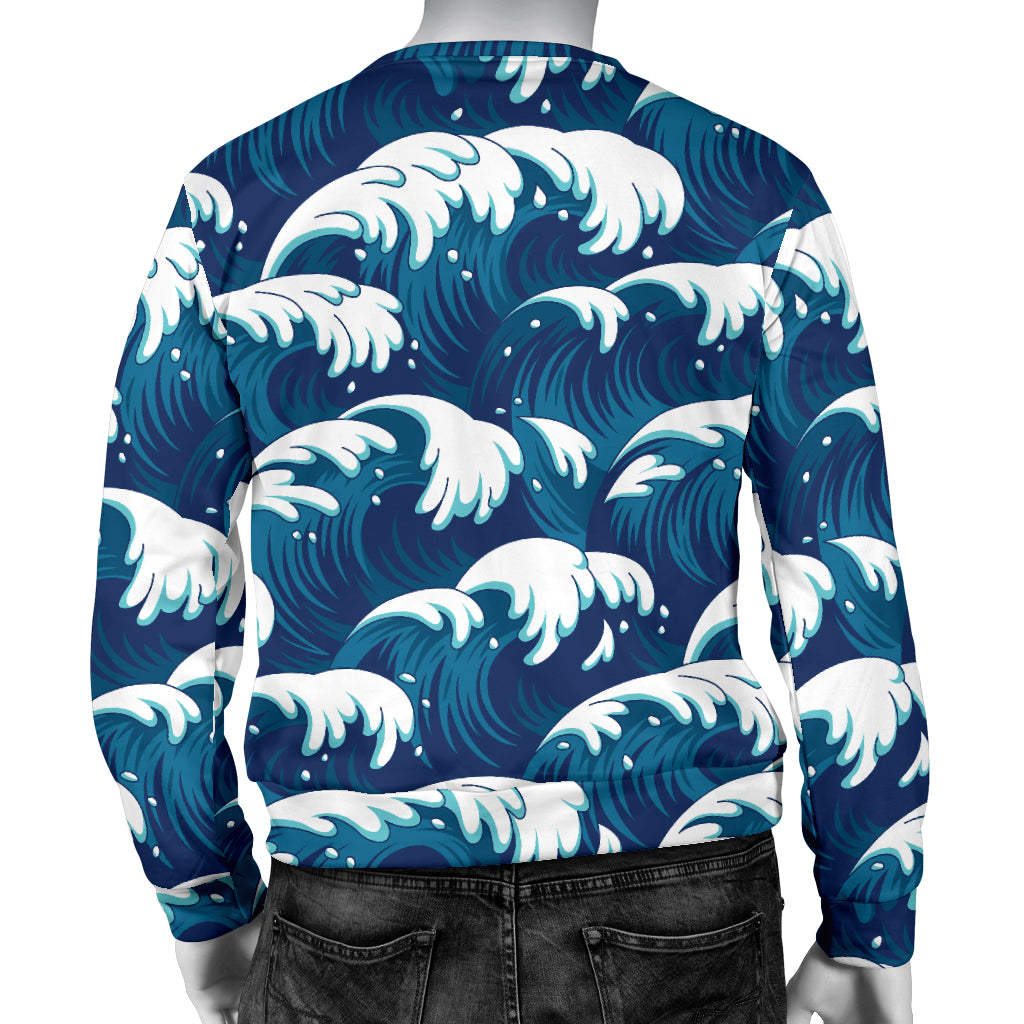 Ocean Wave Pattern Print Men Long Sleeve Sweatshirt