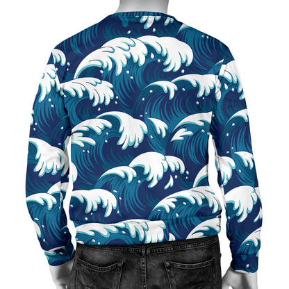 Ocean Wave Pattern Print Men Long Sleeve Sweatshirt
