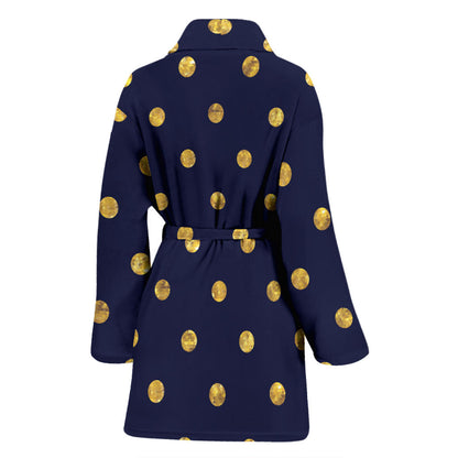 Polka Dot Gold Blue Pattern Print Design 02 Women Bathrobe