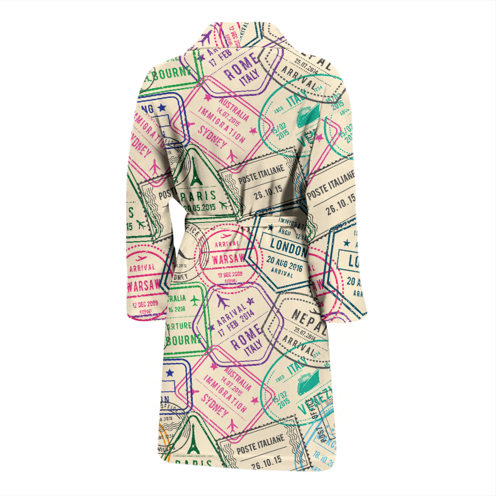 Travel Stamp Print Design LKS303 Men Bathrobe