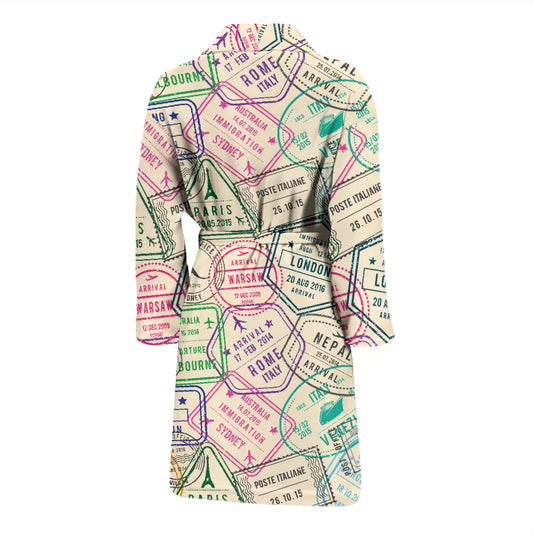 Travel Stamp Print Design LKS303 Men Bathrobe