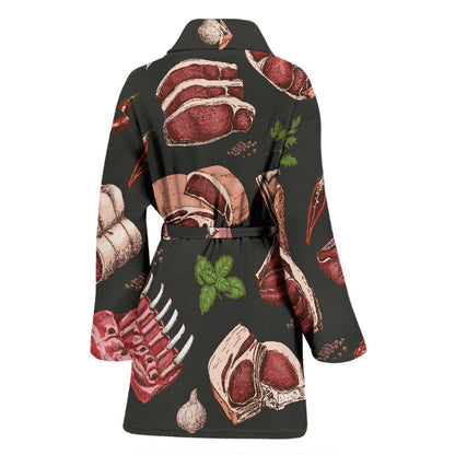 Meat Pattern Print Design 02 Women Bathrobe