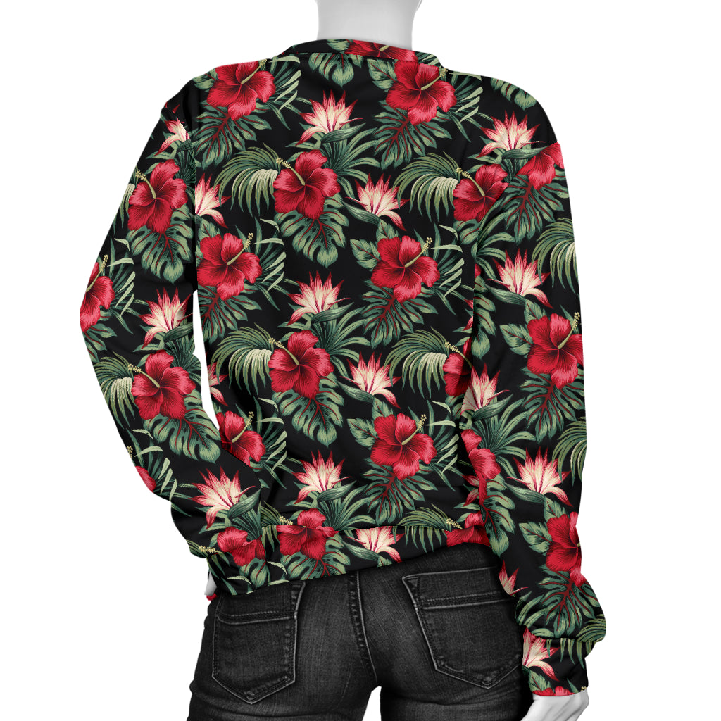 Flower Hawaiian Red Hibiscus Design Print Women Long Sleeve Sweatshirt