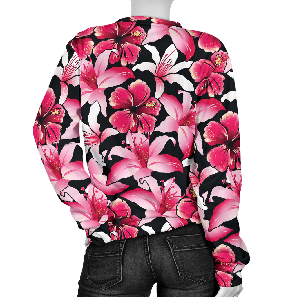 Flower Hawaiian Pink Red Hibiscus Print Women Long Sleeve Sweatshirt