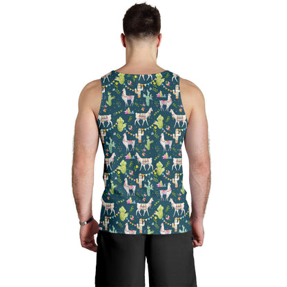 Llama with Cactus Design Print Men Tank Top