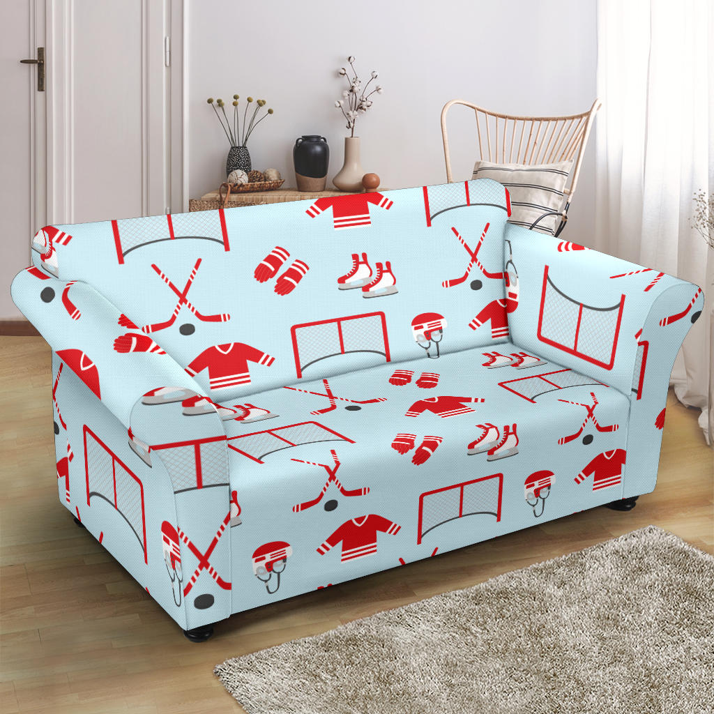Hockey Red Equipment Print Design LKS305 Loveseat Couch Slipcover