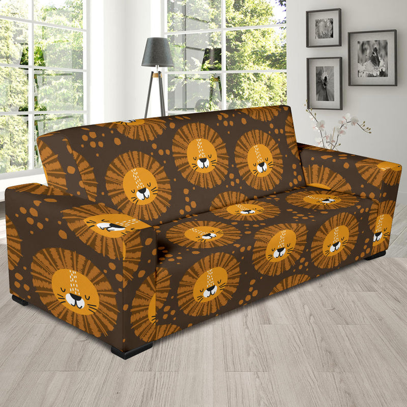 Lion Cartoon Pattern Print Design 01 Sofa Slipcover