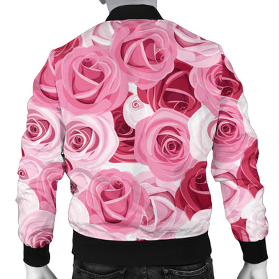 Pink Red Rose Pattern Print Men Bomber Jacket