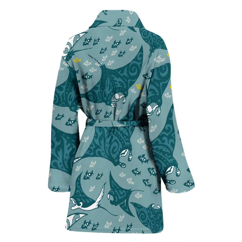 Manta Ray Tribal Pattern Print Design 03 Women Bathrobe