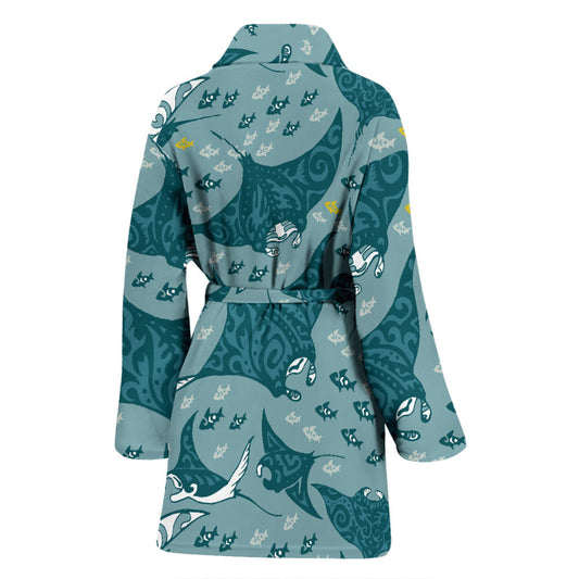 Manta Ray Tribal Pattern Print Design 03 Women Bathrobe