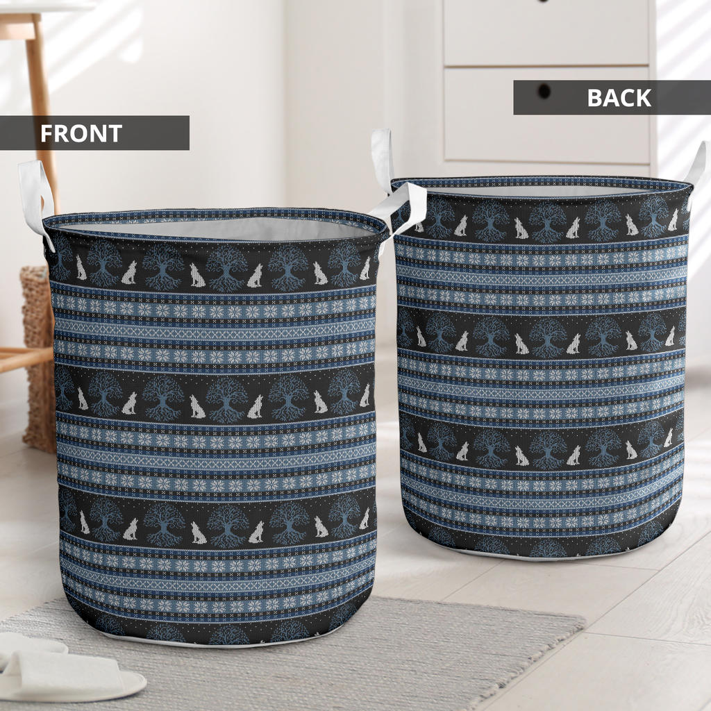 Wolf Tree of Life Knit Design Print Laundry Basket