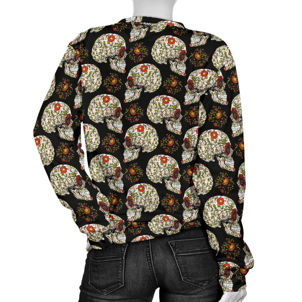 Sugar Skull Flower Design Themed Print Women Long Sleeve Sweatshirt