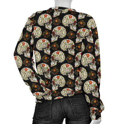 Sugar Skull Flower Design Themed Print Women Long Sleeve Sweatshirt
