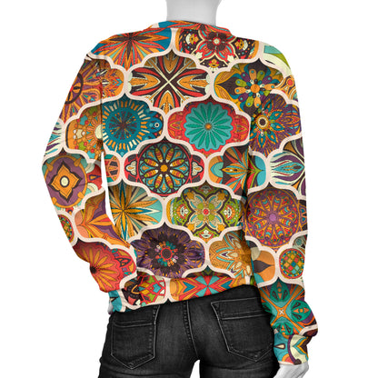 Mandala Mosaic Themed Design Print Women Long Sleeve Sweatshirt