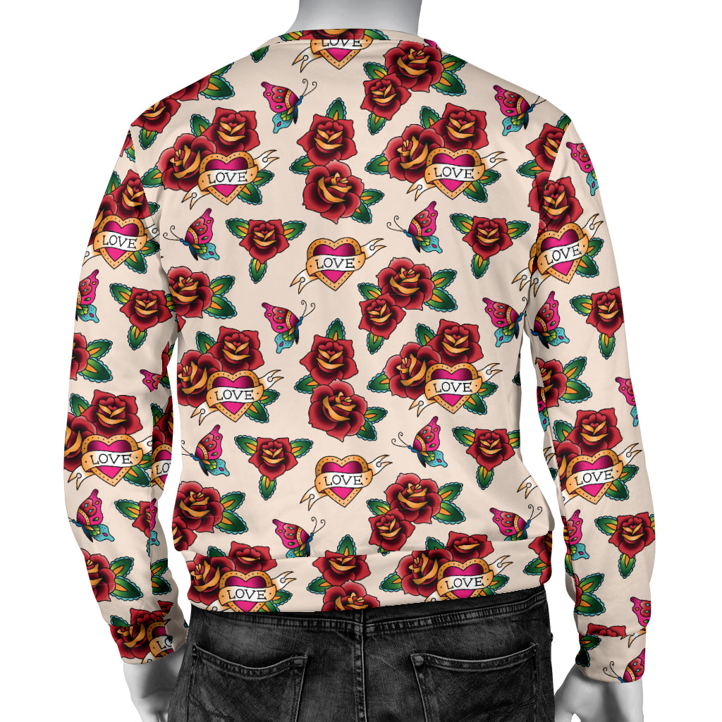 Old School Tattoo Rose Pattern Men Long Sleeve Sweatshirt
