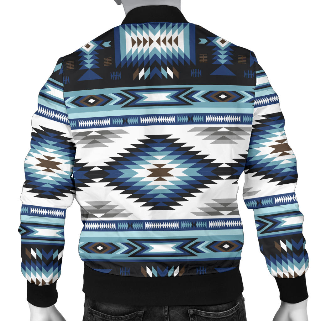 Navajo Dark Blue Print Pattern Men Bomber Jacket