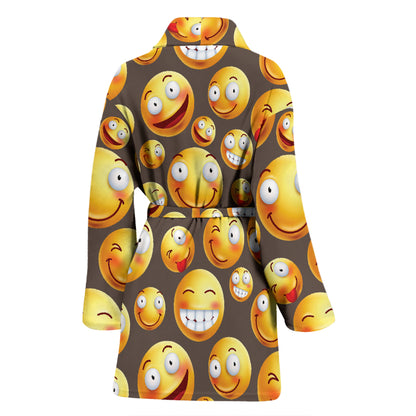 Smiley Face Emoji Print Design LKS303 Women Bathrobe