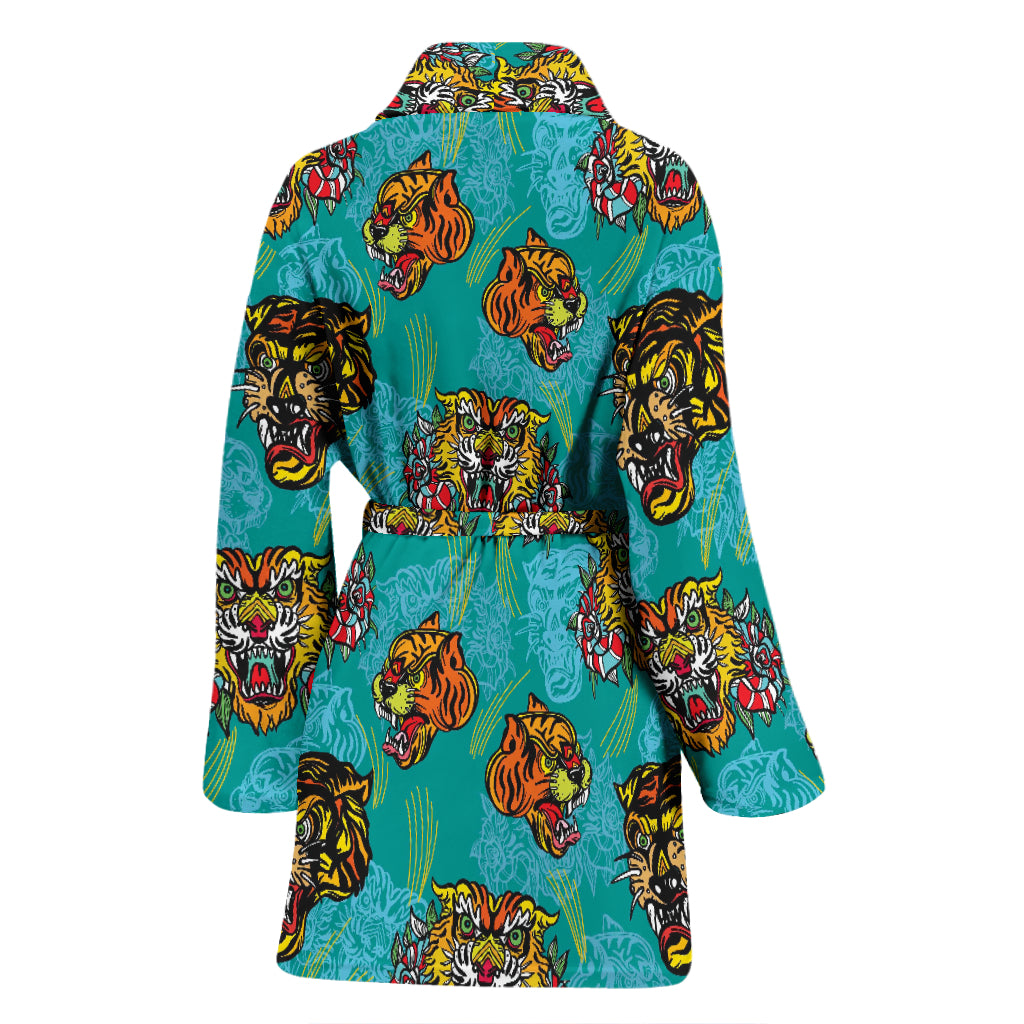 Tattoo Tiger Head Print Design LKS304 Women Bathrobe