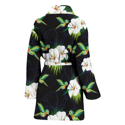Hummingbird with Flower Pattern Print Design 03 Women Bathrobe