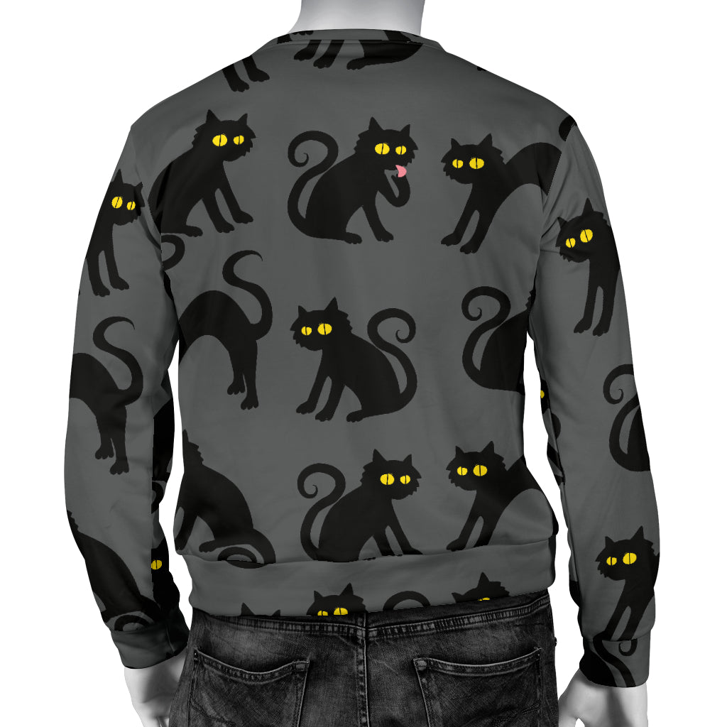 Black Cat Cute Print Pattern Men Long Sleeve Sweatshirt