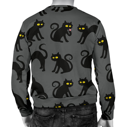 Black Cat Cute Print Pattern Men Long Sleeve Sweatshirt