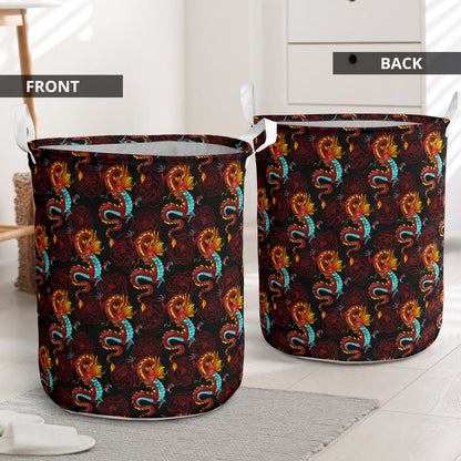Chinese Dragons and Peonies Design Laundry Basket