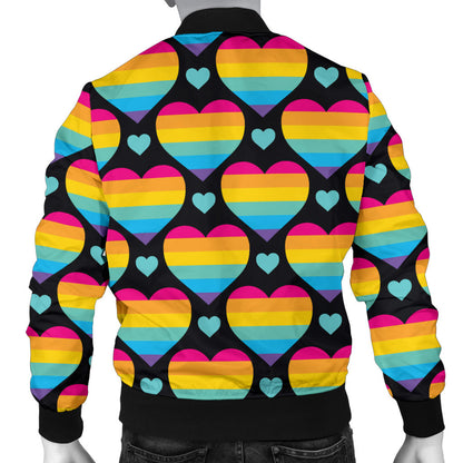 Rainbow Heart Print Pattern Men Bomber Jacket