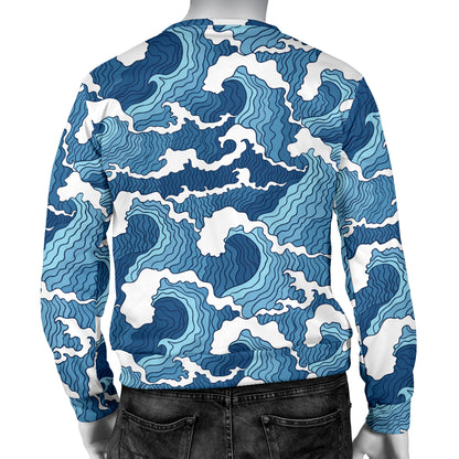 Wave Themed Pattern Print Men Long Sleeve Sweatshirt