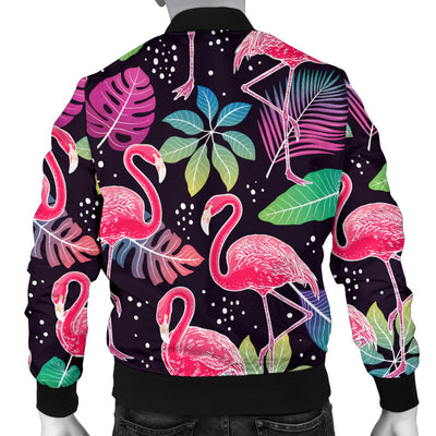 Flamingo Tropical leaves Neon Print Men Bomber Jacket