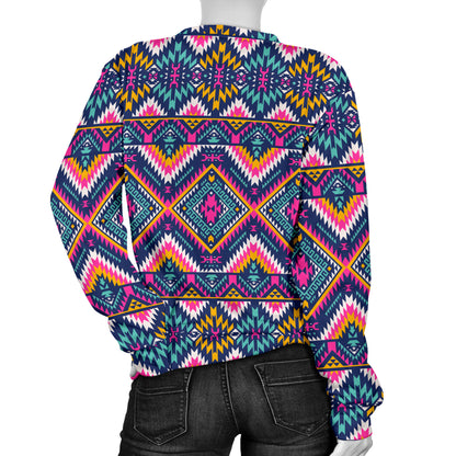 Indian Navajo Pink Themed Design Print Women Long Sleeve Sweatshirt