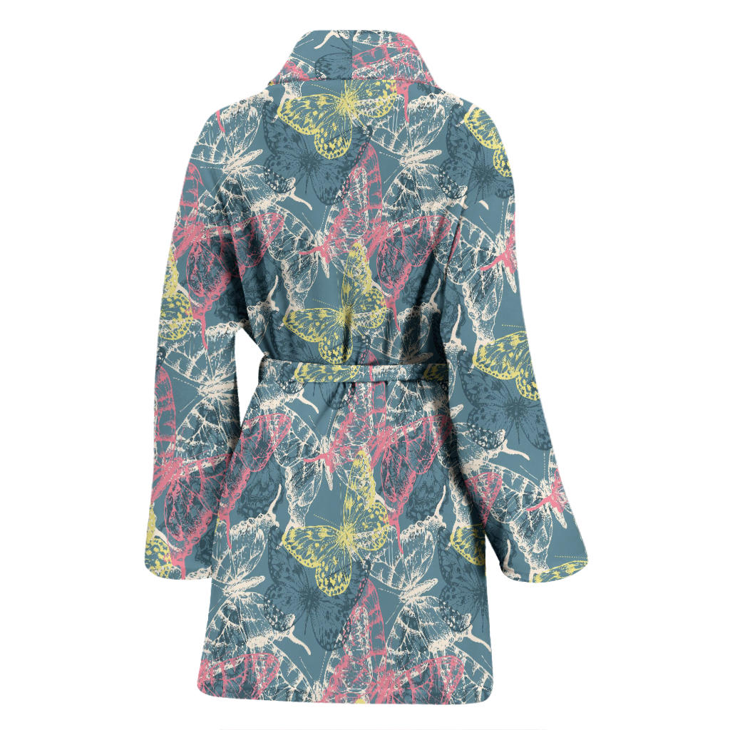 Butterfly Pattern Print Design 01 Women Bathrobe